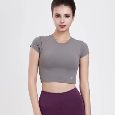 Áo Croptop Ngắn Tay Tập Yoga Gym Hibi Sports Cr814 Kiểu Basic, Kèm Mút Ngực