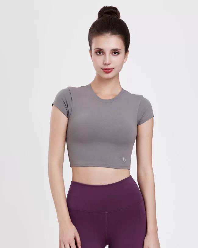Áo Croptop Ngắn Tay Tập Yoga Gym Hibi Sports Cr814 Kiểu Basic, Kèm Mút Ngực